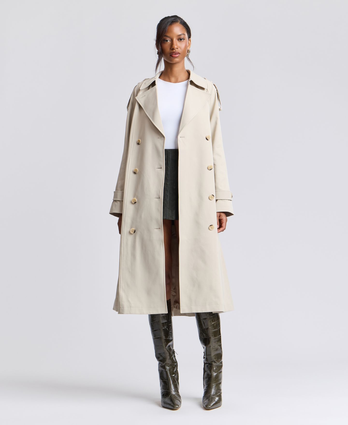 Женское пальто Avec Les Filles Belted Double-Breasted Cocoon Trench, цвет: Костяной — фото 7