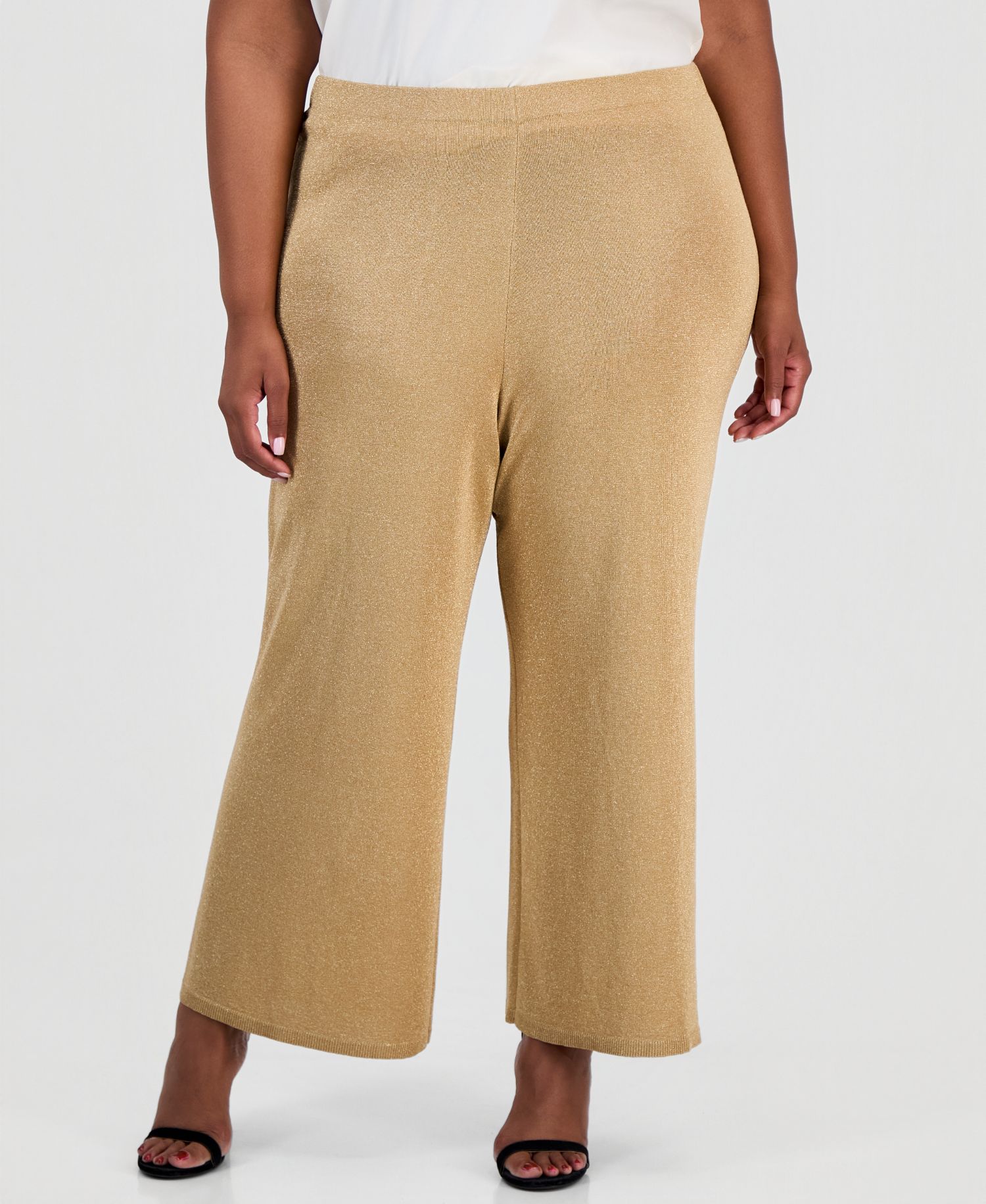 Plus Size Wide-Leg Pull-On Lurex Pants