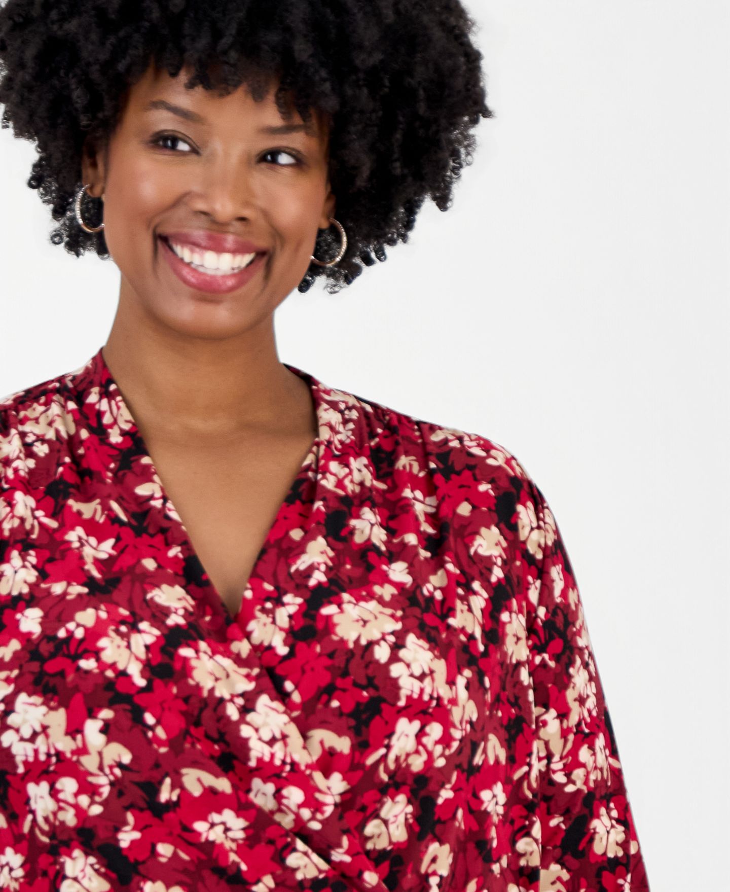 Женский топ Anne Klein Plus Size Faux Wrap Floral 3/4-Sleeve, цвет: Красный разноцветный — фото 4