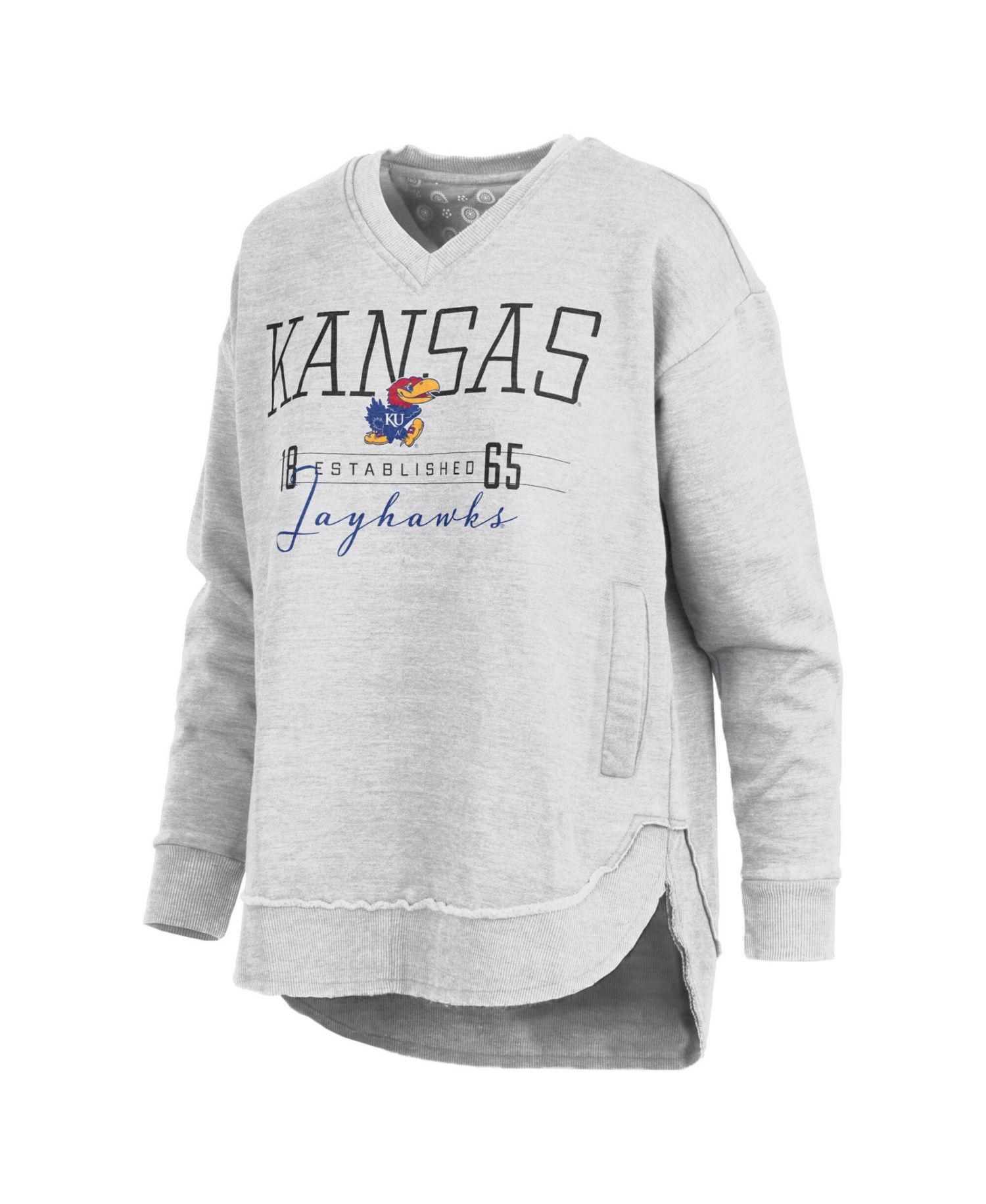 Women's Heather Gray Kansas Jayhawks Marcus East Hall Poncho V-Neck Sweatshirt