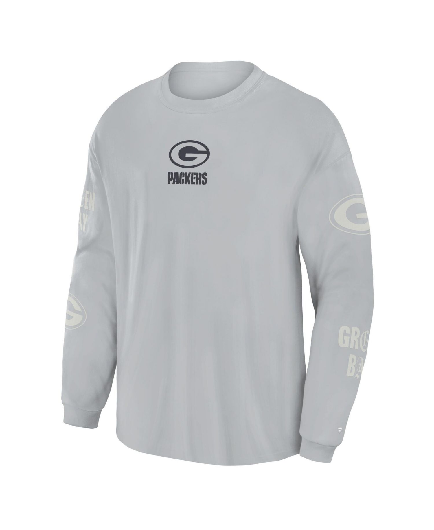 Men's Gray Green Bay Packers Oversized Type Play Long Sleeve T-Shirt