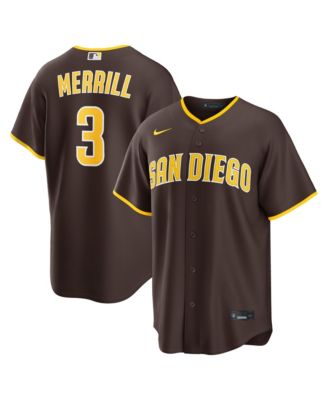 Men's Jackson Merrill Brown San Diego Padres Road Replica Jersey