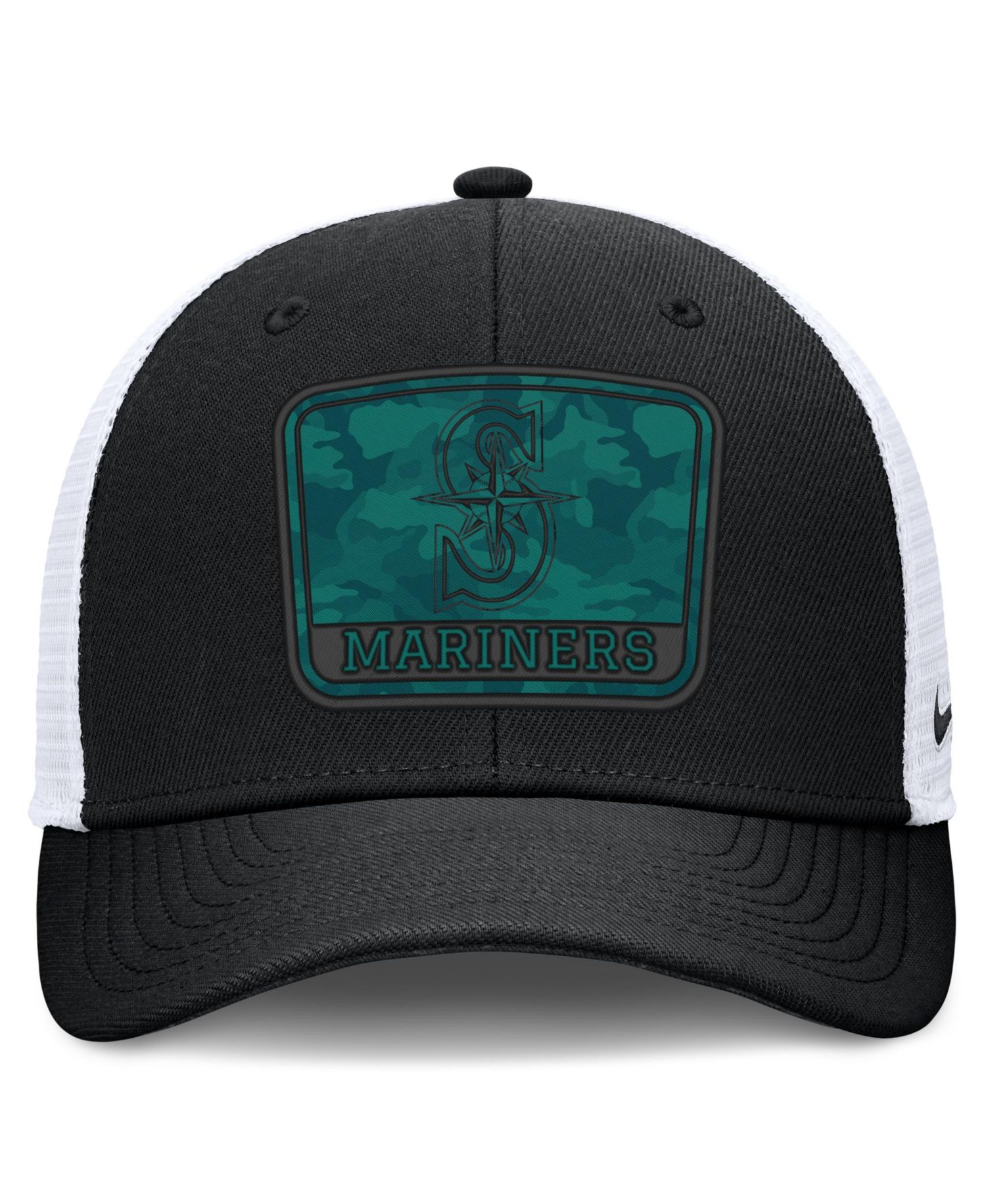 Men's Black/White Seattle Mariners Camo Rise Trucker Dri-FIT Adjustable Hat