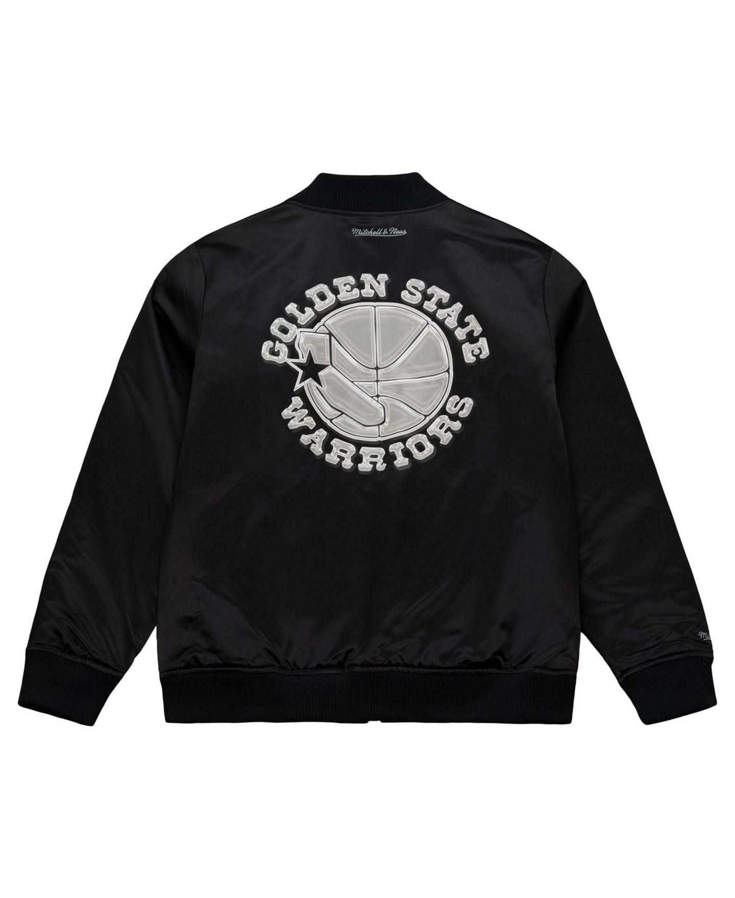 Мужская куртка Mitchell & Ness Black Golden State Warriors Chrome Satin Bomber Full-Zip — фото 3