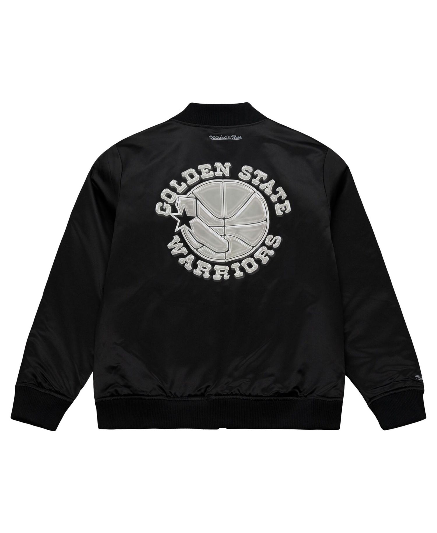 Men's Black Golden State Warriors Chrome Satin Bomber Full-Zip Jacket