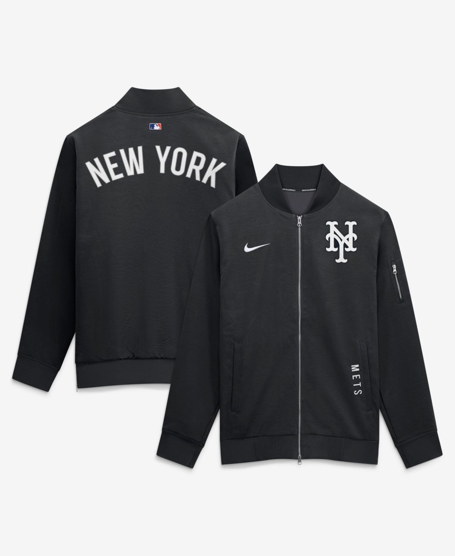 Men's Black New York Mets Authentic Collection Dugout Relaxed Full-Zip Bomber Jacket