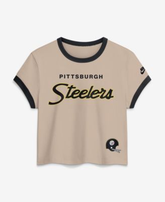 Women's Beige Pittsburgh Steelers Rewind Ringer Mod Cropped T-Shirt