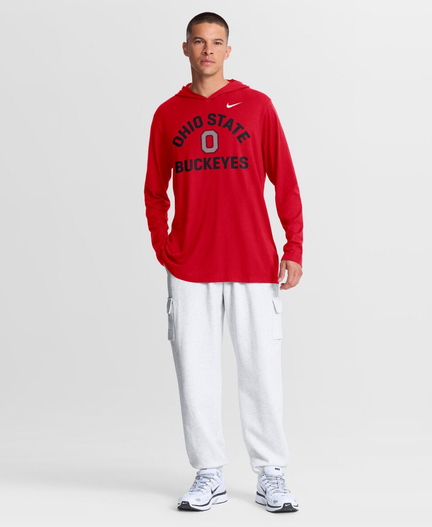 Мужская футболка Nike Scarlet Ohio State Buckeyes Primetime Arch Tri-Blend Dri-FIT Long Sleeve Hooded — фото 5