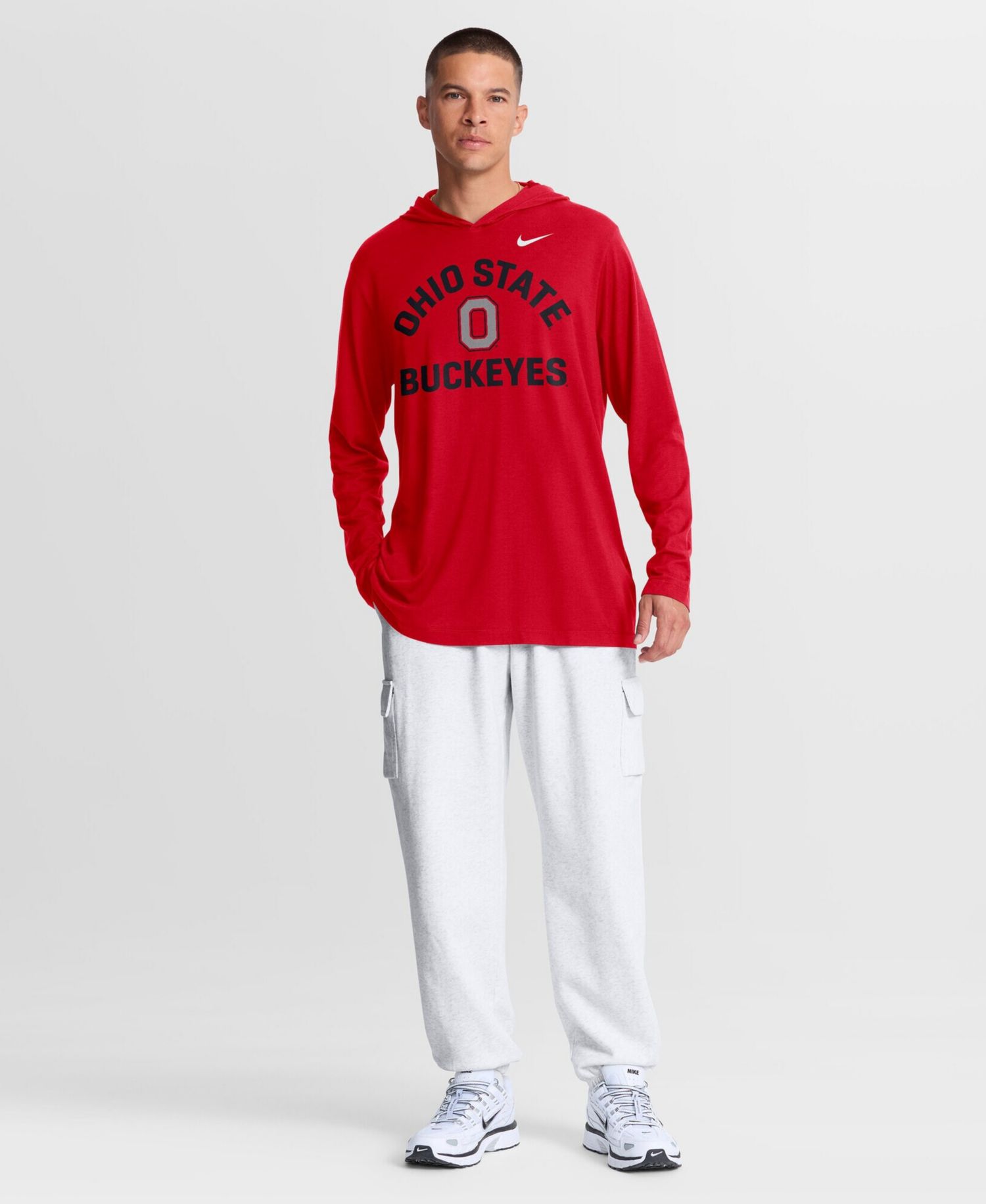 Men's Scarlet Ohio State Buckeyes Primetime Arch Tri-Blend Dri-FIT Long Sleeve Hooded T-Shirt