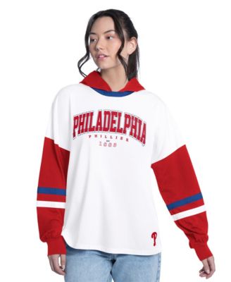 Women's White/Red Philadelphia Phillies Key Player Oversized Hooded Long Sleeve T-Shirt
