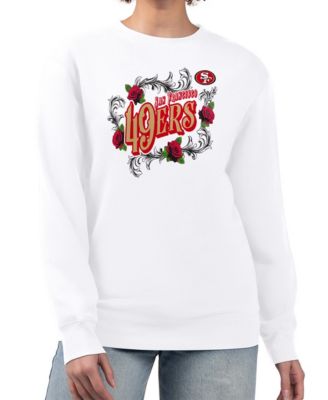 Women's White San Francisco 49ers Roses Fleece Tri-Blend Pullover Sweatshirt