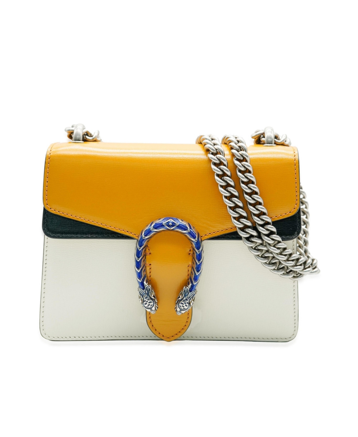 Pre-Owned Gucci Yellow Beige Navy Tricolour Leather Mini Dionysus - Black | white | yellow