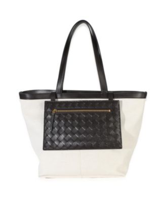Beige Brown Canvas Mix Nappa Intrecciato Medium Flip Flap Tote