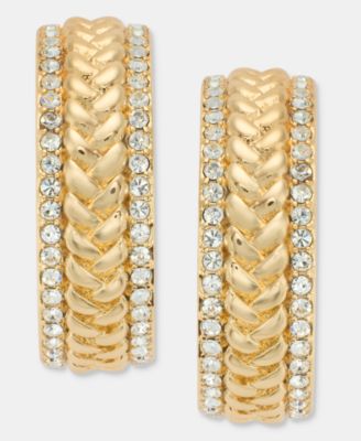 Small Pav&eacute; Herringbone Hoop Earrings, 0.86"