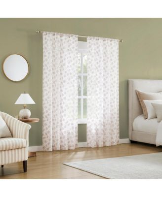 Jacqueline Tonal Floral Puff Print Semi-sheer Rod Pocket Curtain Panel