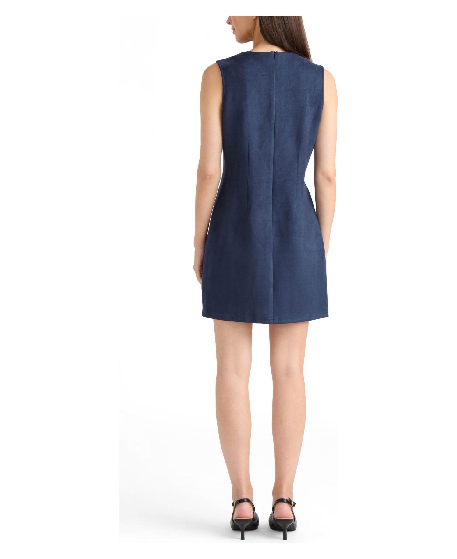 Women's Sleeveless Embellished A-Line Faux Suede Dress
