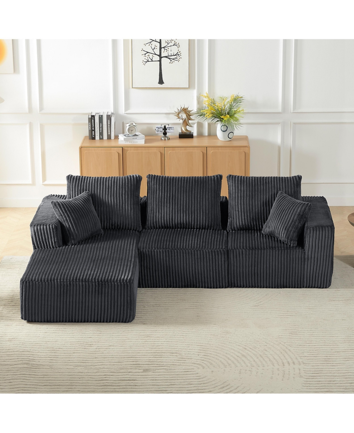 Sailvan Modular Sectional Sofa, Modern Corduroy Cloud Couch with 4 Deep Seat, No Assembly