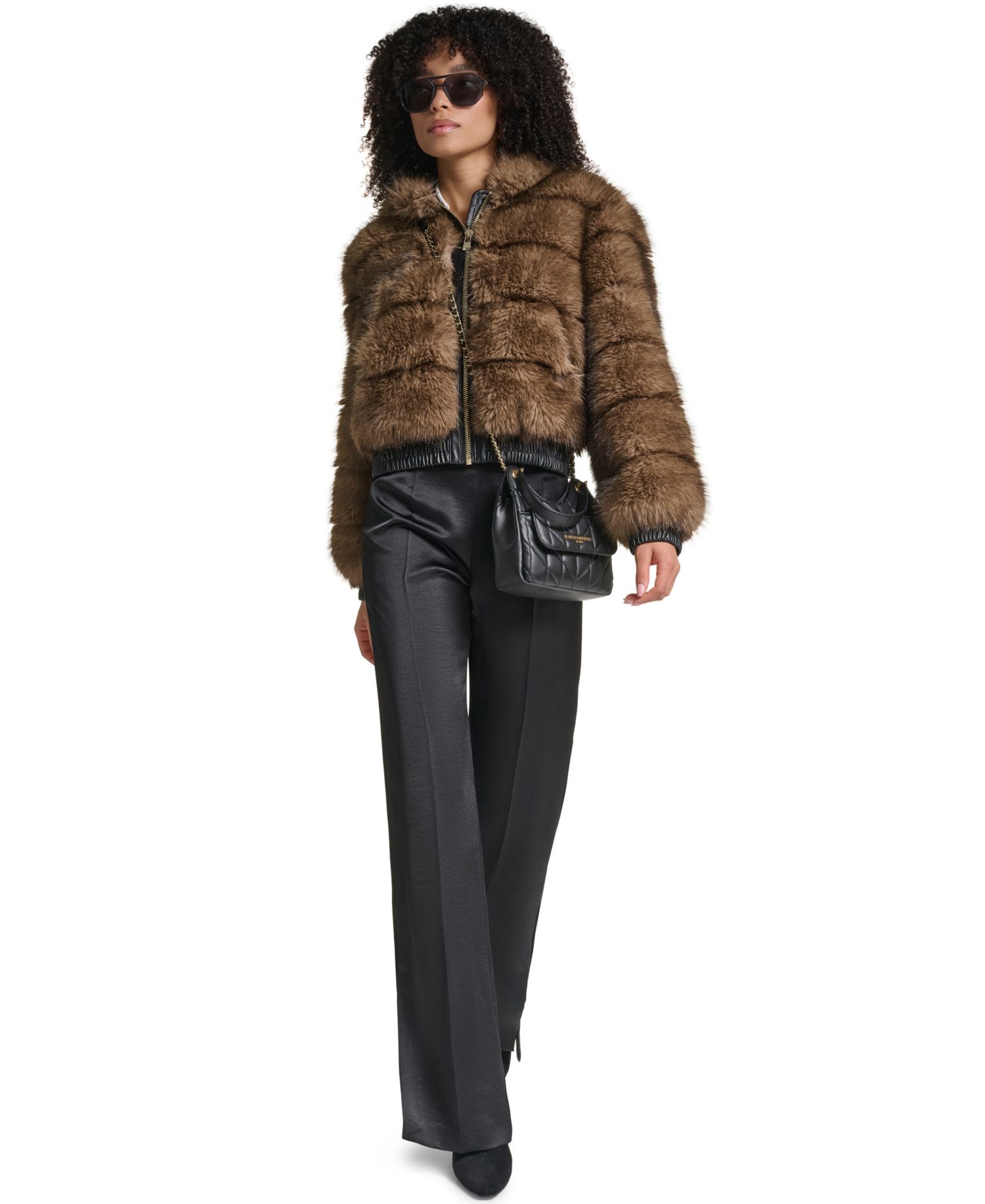 Women's Hooded Faux Fur Bomber Jacket