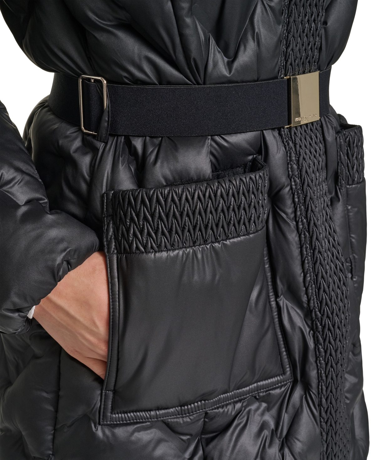 Karl Lagerfeld Paris Women's Heat-Seal Deatil Belted Long Puffer Coat