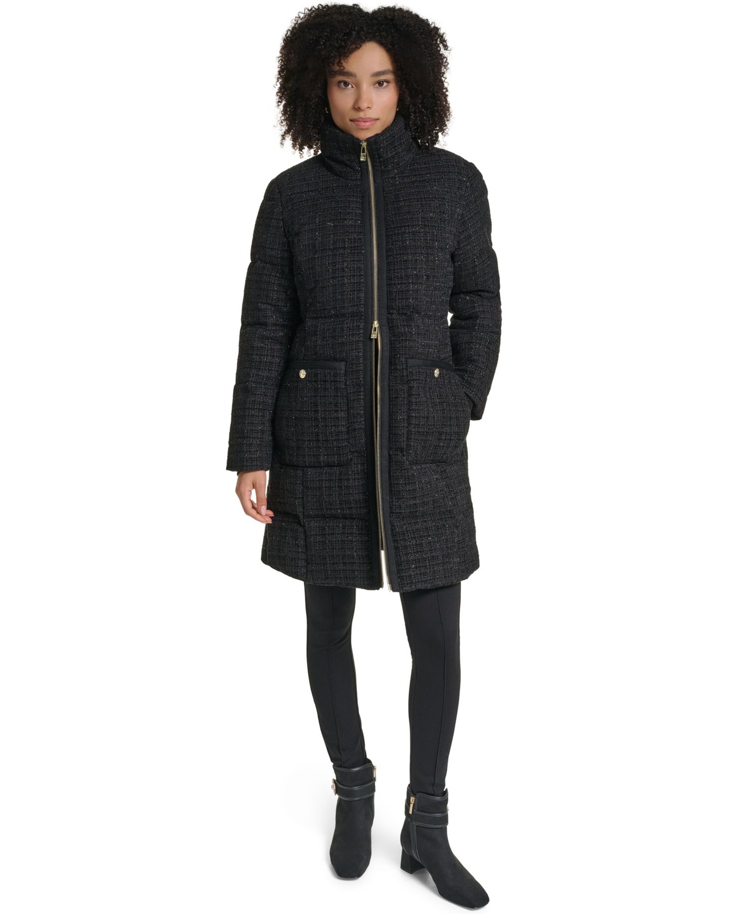 Women's Tweed Sparkle Puffer Long Coat