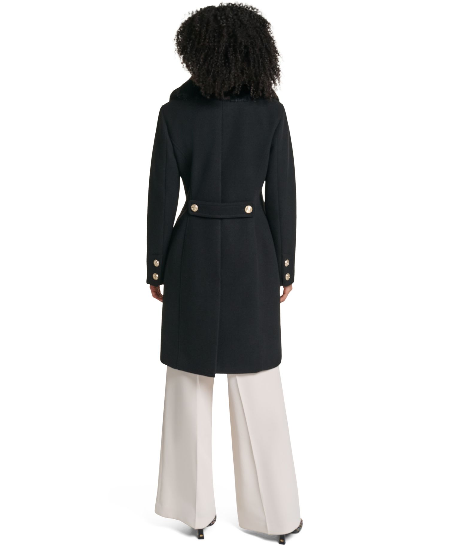 Women's Bibbed Faux-Fur Collar Lined Coat