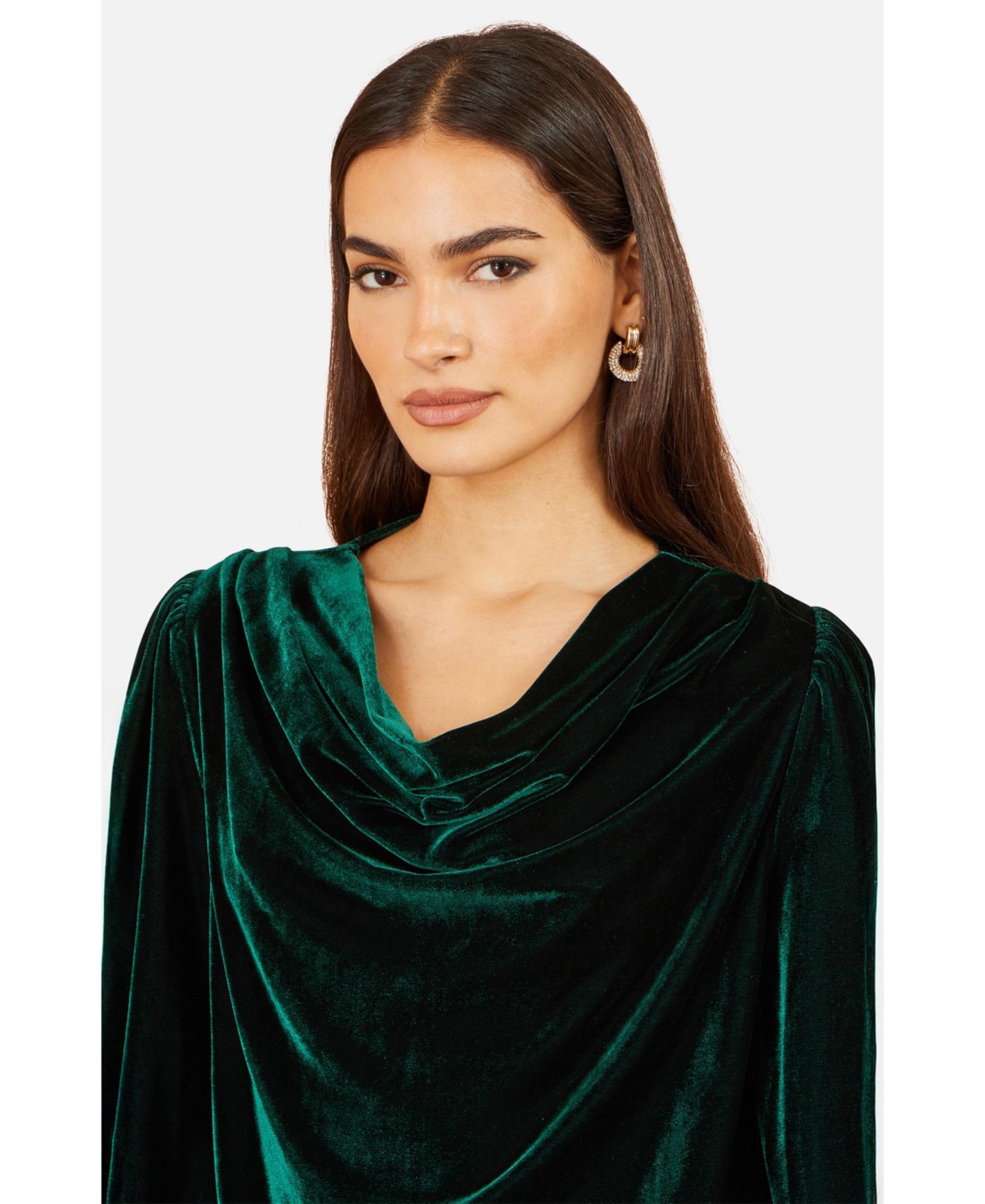 Женский топ Yumi Velvet Cowl Neck Long-Sleeve, цвет: Зелёный — фото 5
