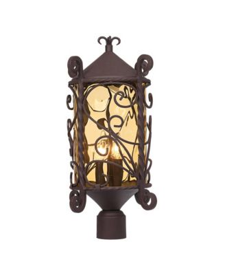Casa Seville Rustic Post Light Dark Walnut Spanish Iron Scroll 23 1/2" Champagne Hammered Glass for Exterior Barn Deck House Porch