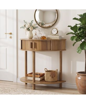 31.5 Inch Grooved Half-Moon Console Table, Modern Entryway Decorative Table for Home
