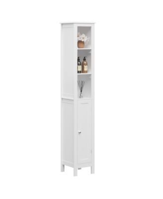 66.92 Inch Tall   Bathroom Storage Cabinet with Adjustable Shelves Slim 1 Door Freestanding Anti Tip Open Compartments for Small Spaces