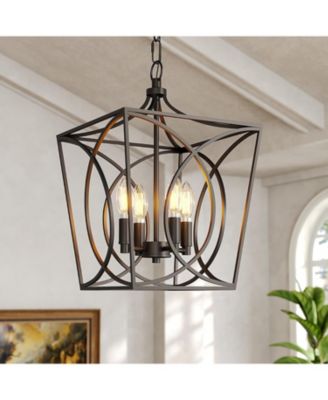 4-Light Farmhouse Chandelier, Rustic Metal Cage Adjustable Industrial Hanging Pendant Light Ceiling Fixture