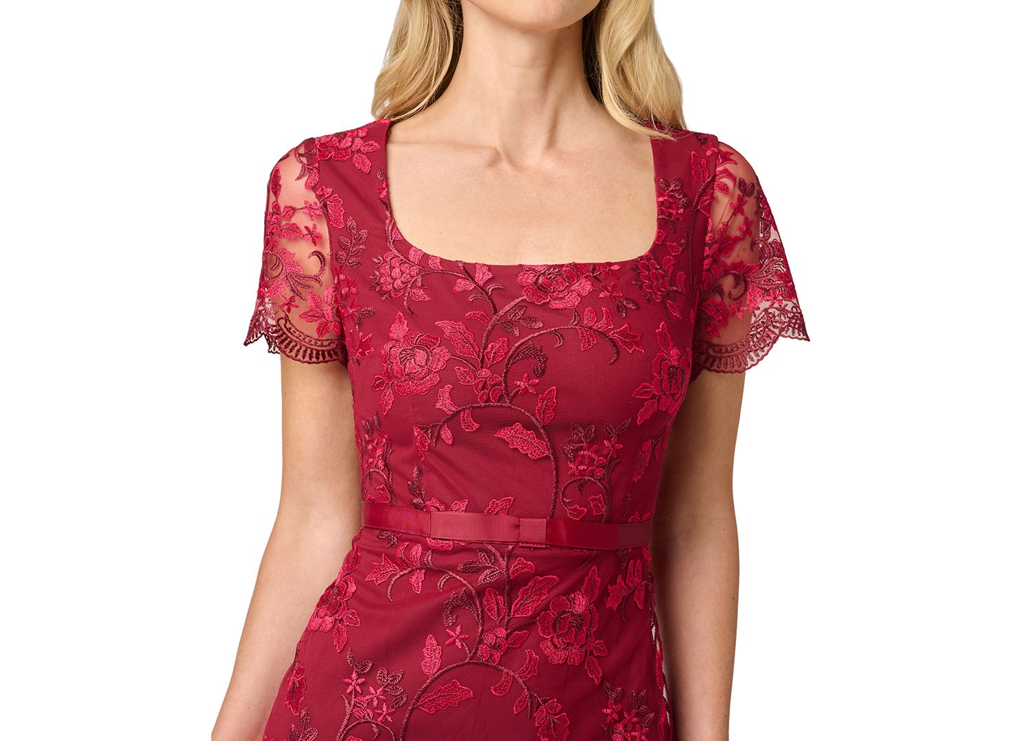 Women's Short-Sleeve Square-Neck Floral-Embroidered Dress