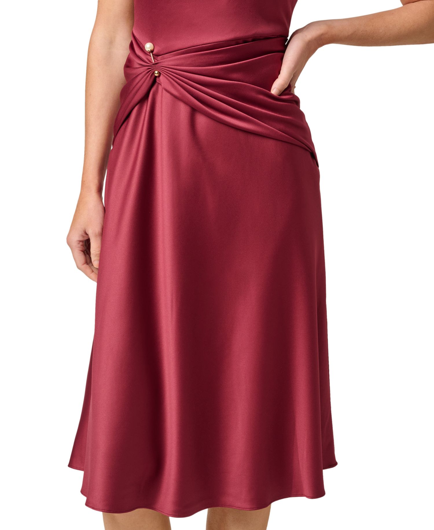 Women's Cowl Neck Draped A-Line Midi Dress