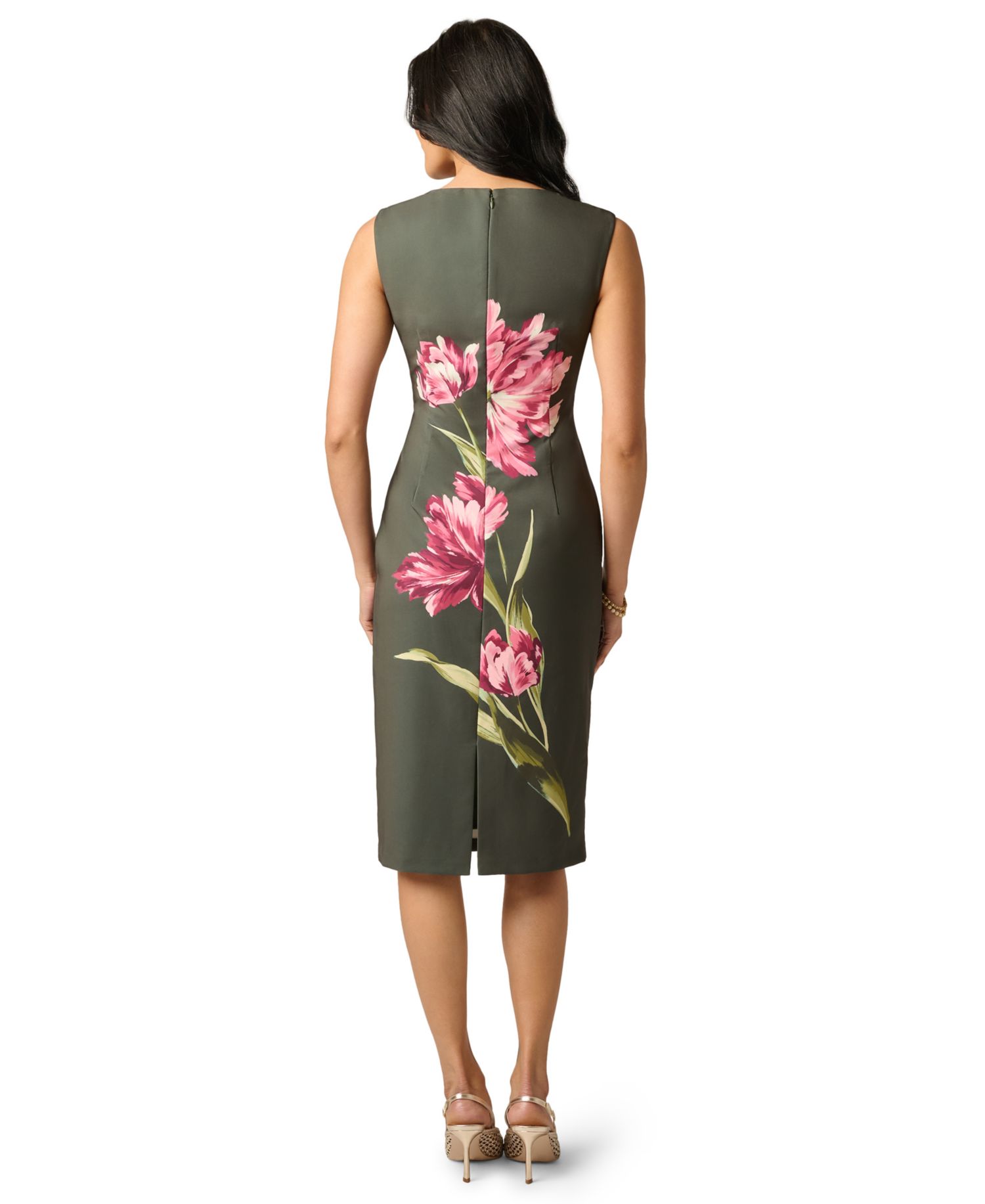 Women's Floral Crepe Asymmetrical Midi Dress