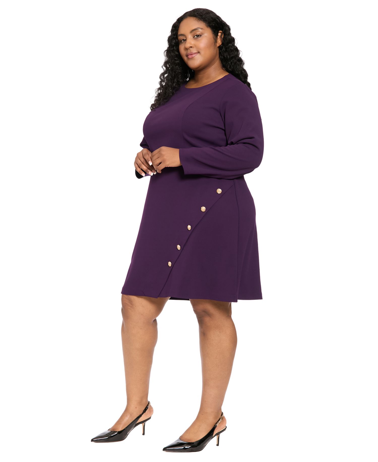 Petite Long-Sleeve A-Line Crewneck Dress
