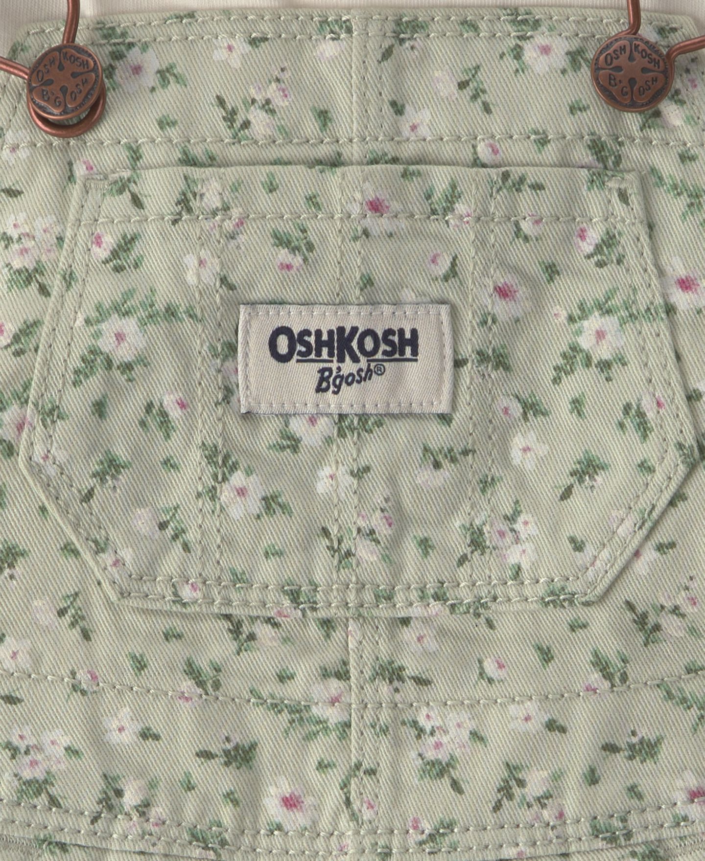 Детский комплект Oshkosh B'Gosh для девочки: топ и цветочный твиловый полукомбинезон, цвет: Зелёный / Слоновая кость — фото 6