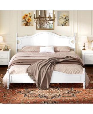 Retro Wooden King Platform Bed Frame with Headboard