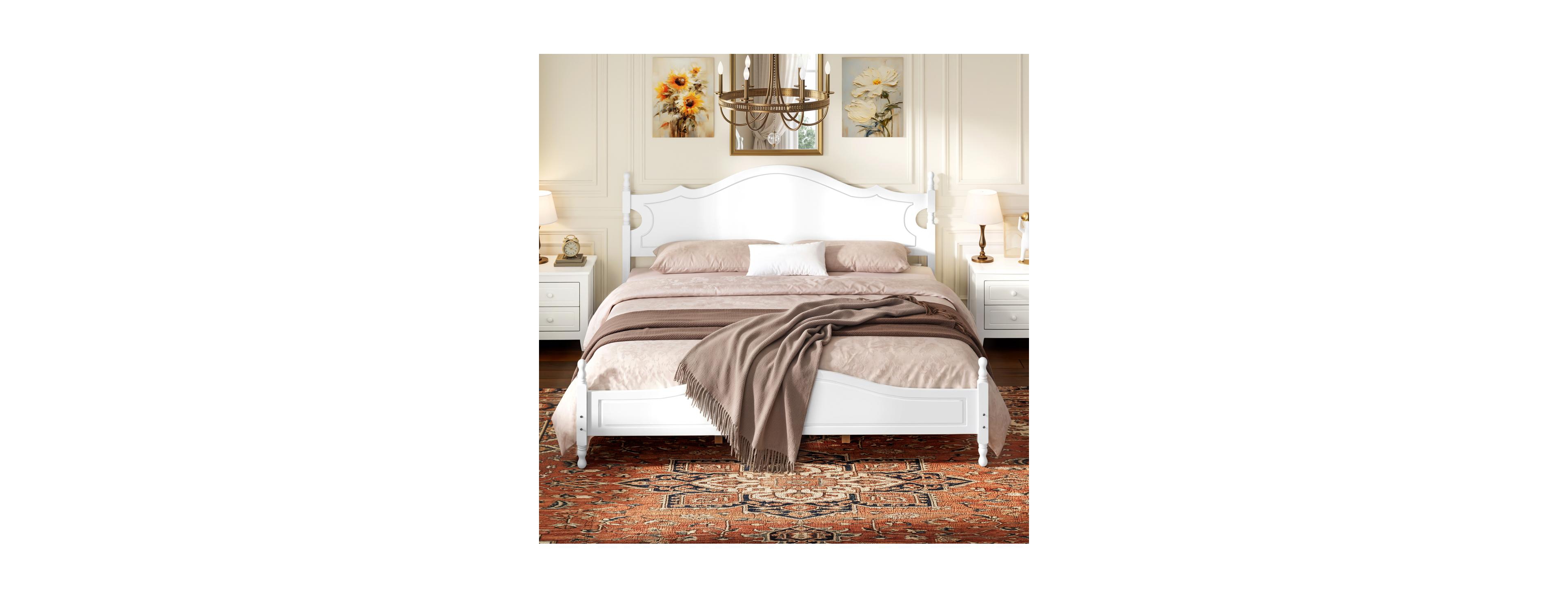 Streamdale Furniture Retro Wooden King Platform Bed Frame with Headboard