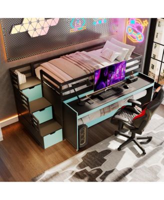   Loft Bed with Desk, Trundle, Storage Steps, and Drawers