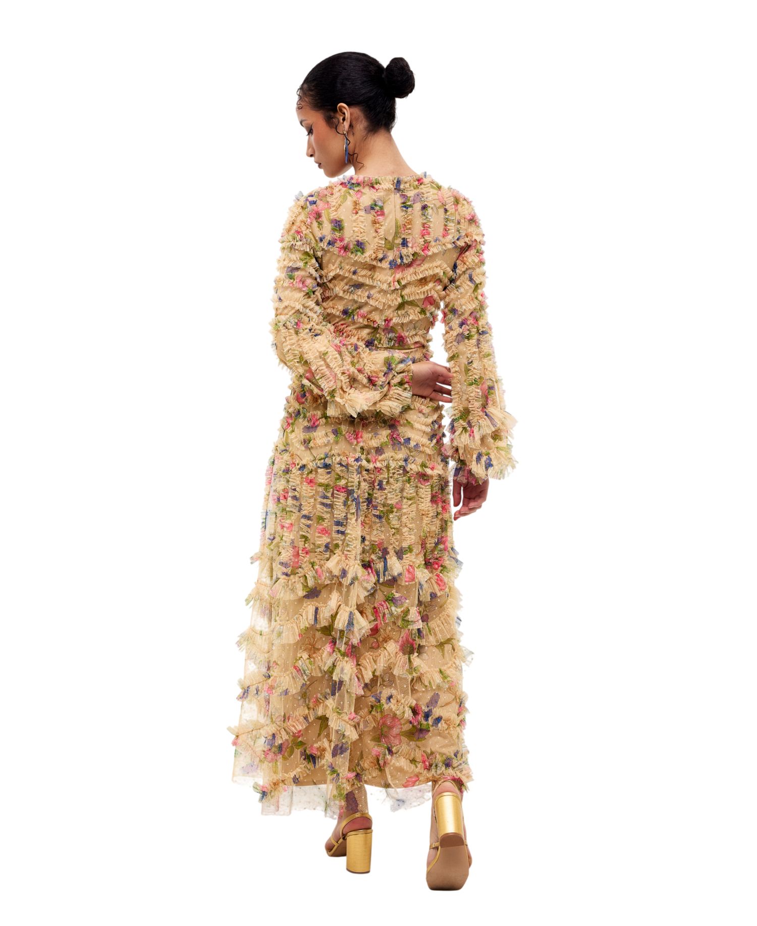 Women's Long Sleeve Floral-Print Ruffle Dress