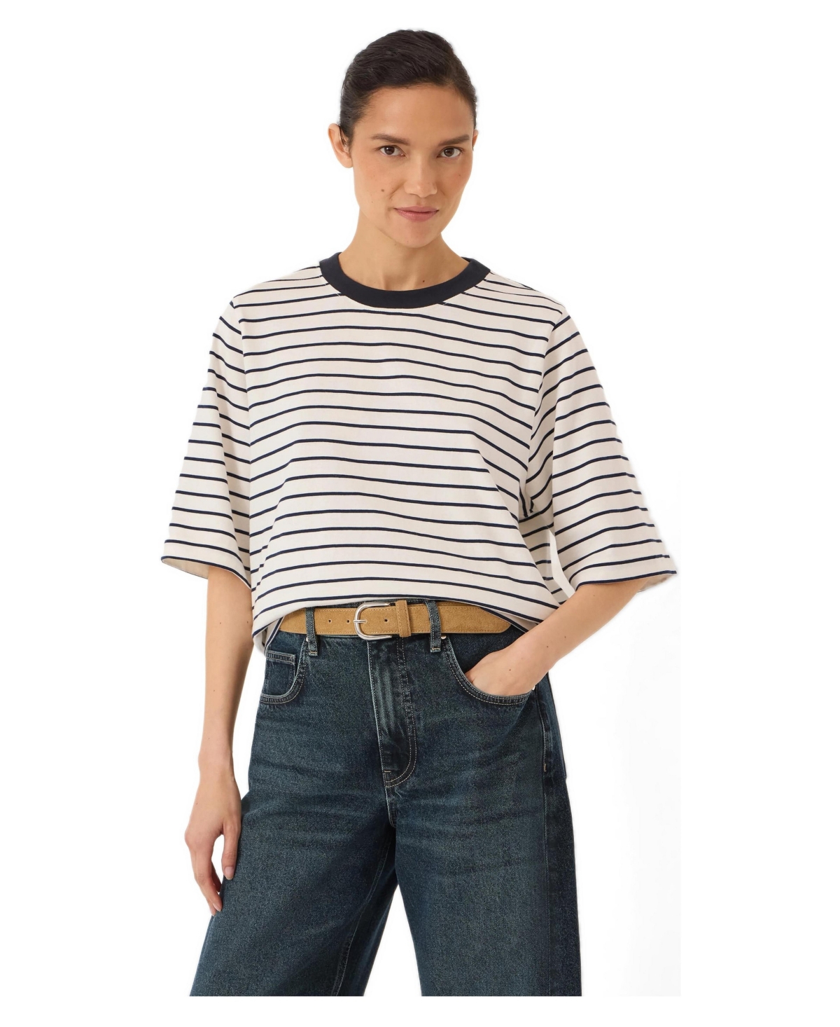 Hush Women's Romina Striped Short-Sleeve Cotton T-Shirt - Navy and White