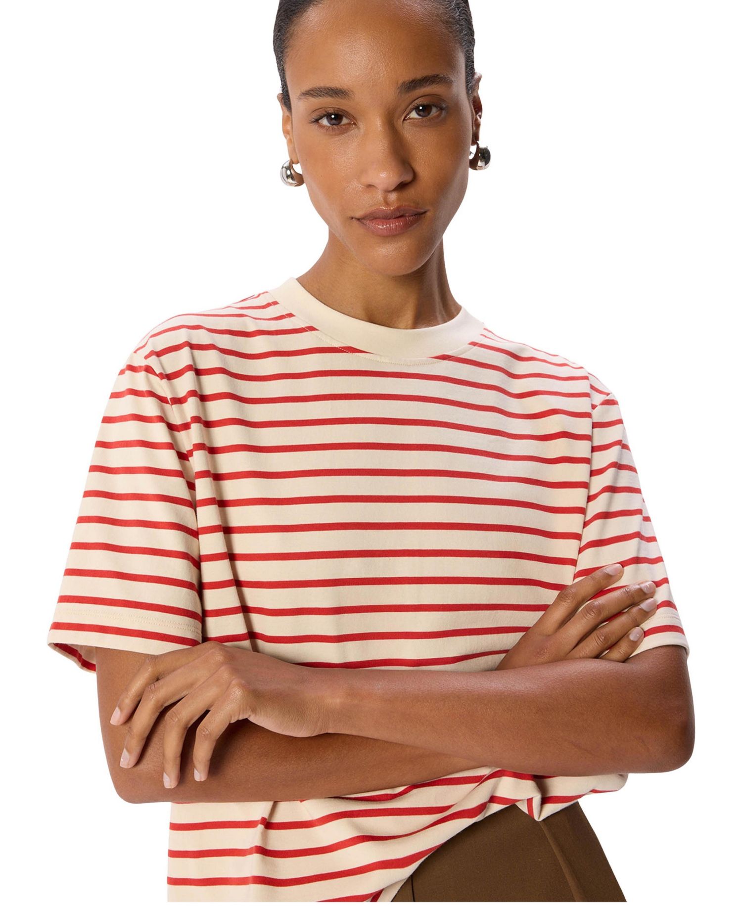 Women's Stripe Relaxed Crewneck Cotton T-Shirt