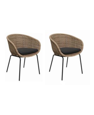 Set of 2 Outdoor Wicker Rattan Bucket Chairs with Cushions