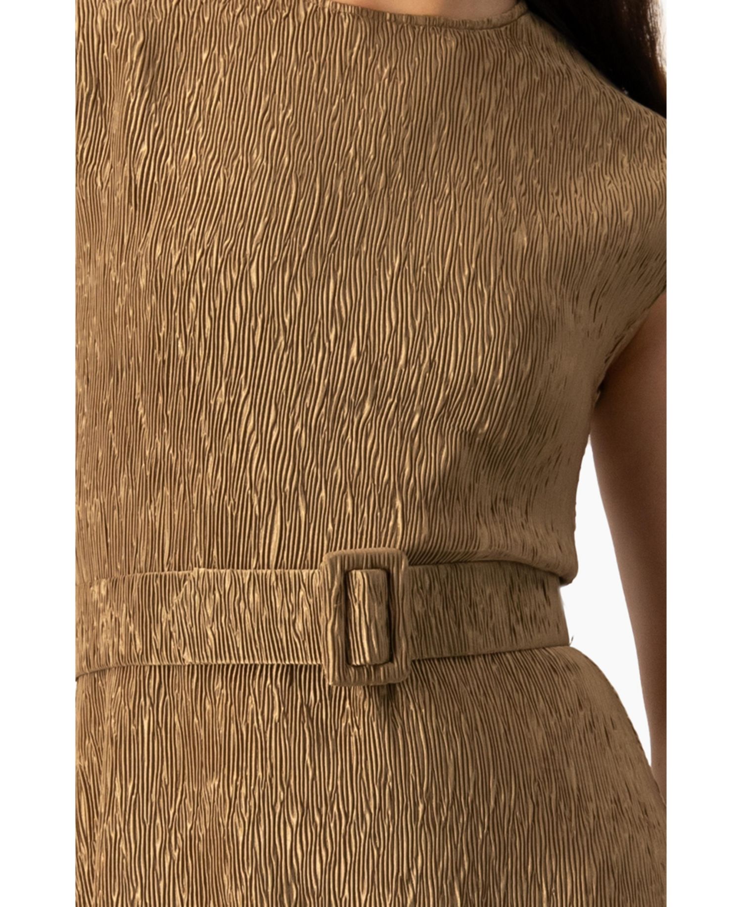 Women's Textured Belted A-Line Dress, Cap Sleeve Fit-and-Flare with Buckle Belt