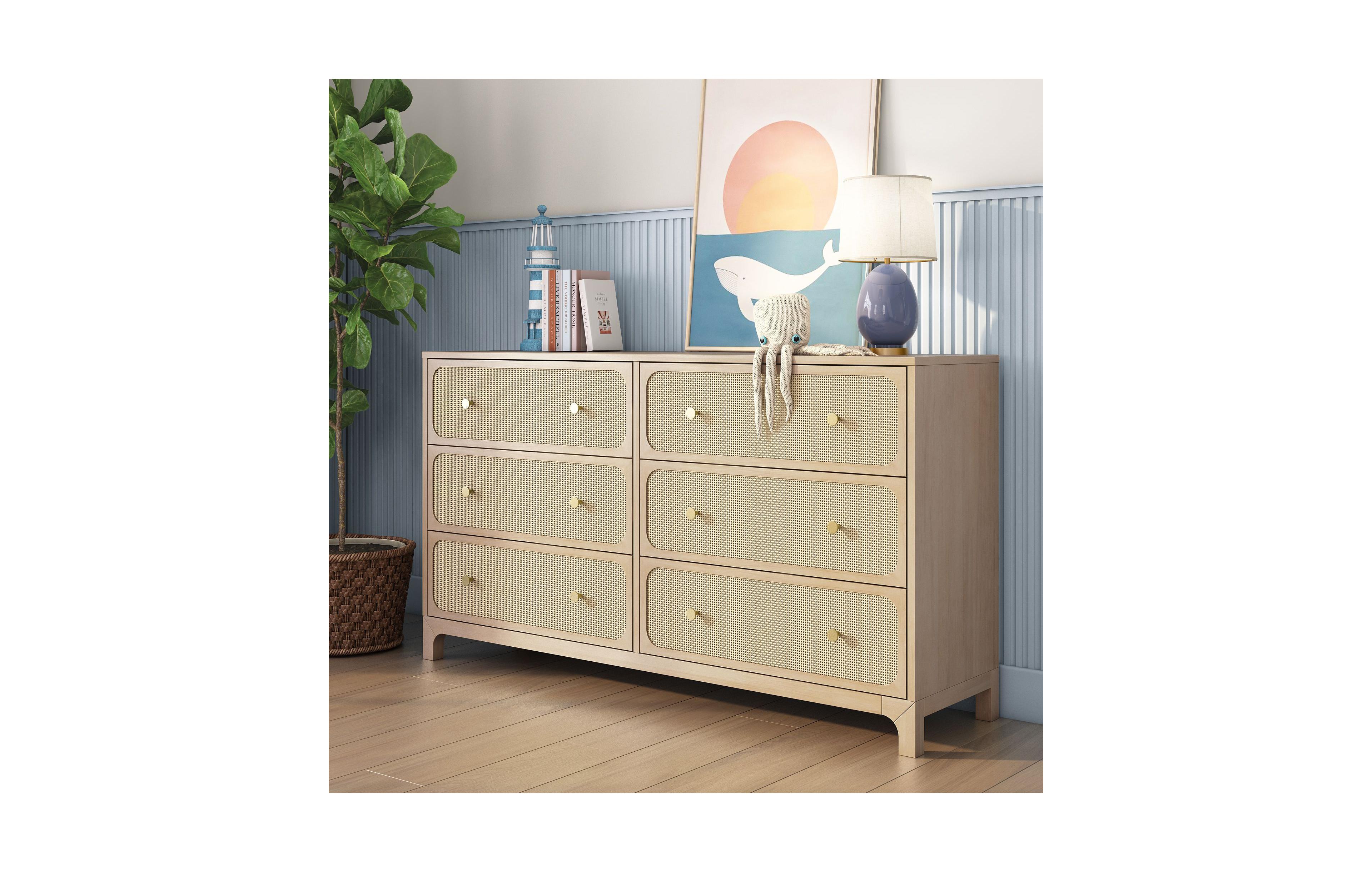 Max and Lily Elio/Rattan 6 Drawer Dresser