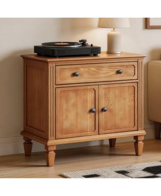 Farmhouse Nightstand with Charging Station, Drawer, and Storage Cabinet