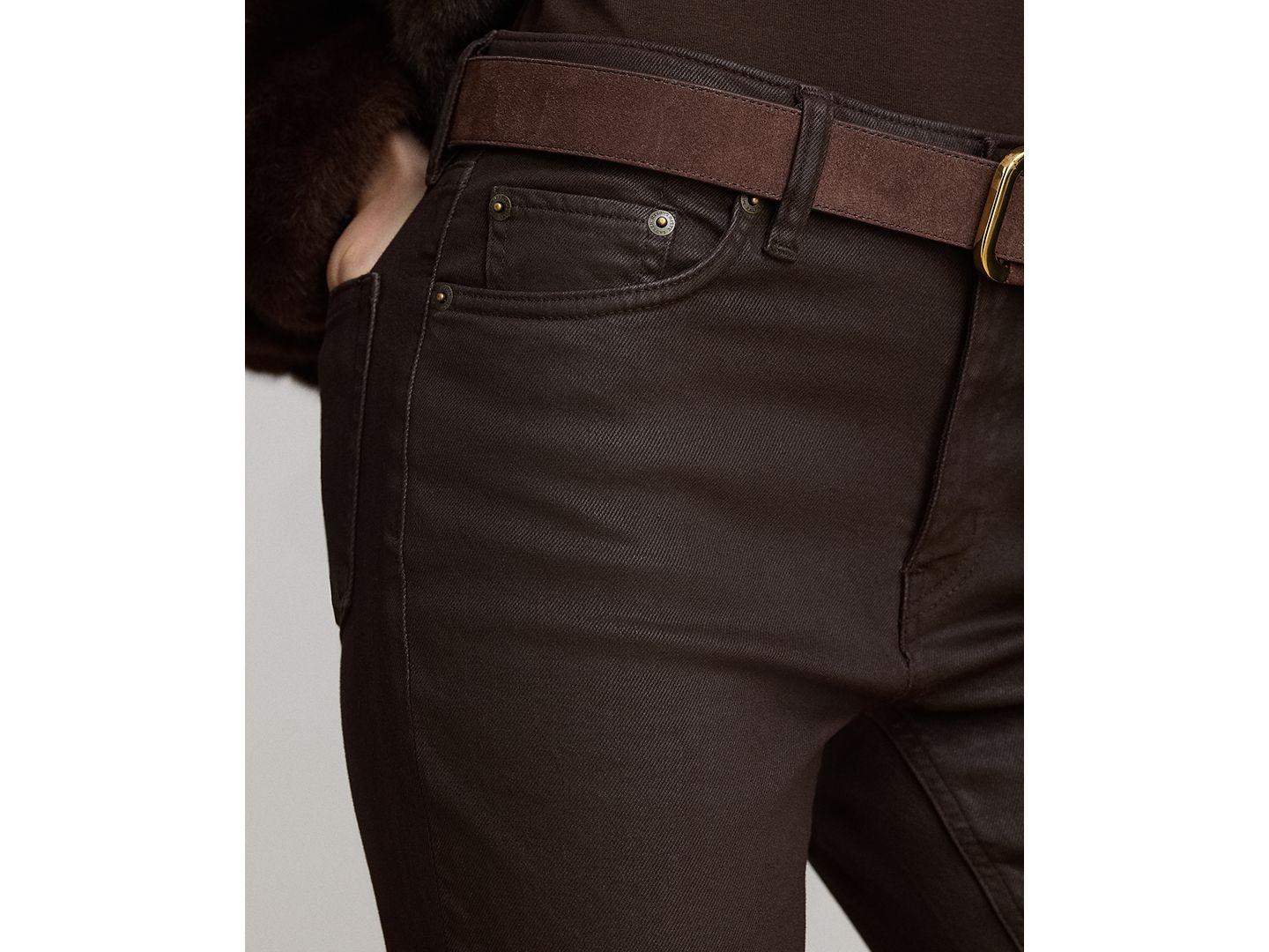 Женские джинсы Lauren Ralph Lauren High-Rise Bootcut Coated, цвет: Коричневый — фото 4