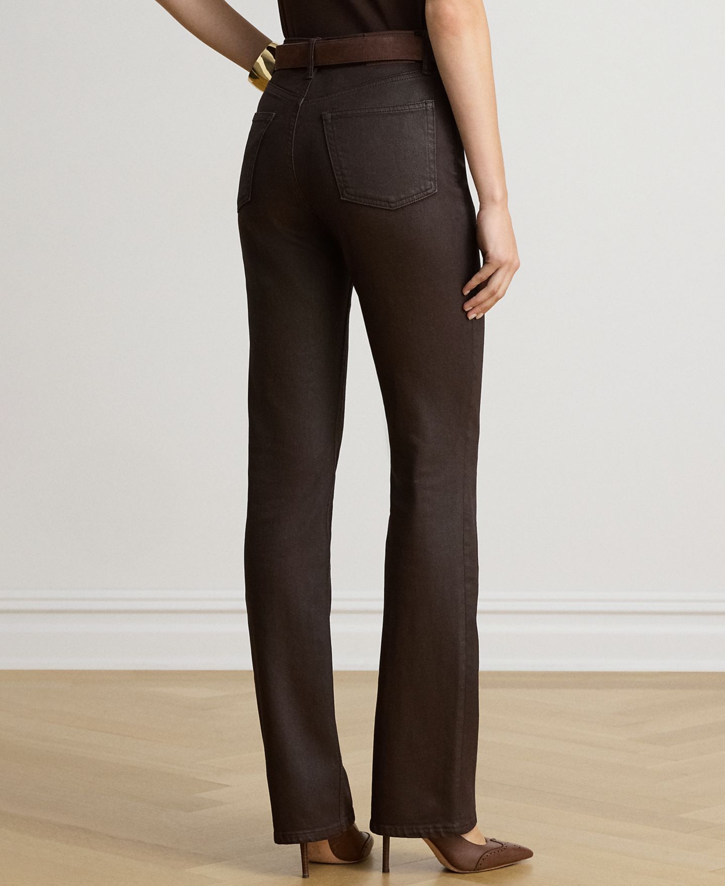 Женские джинсы Lauren Ralph Lauren High-Rise Bootcut Coated, цвет: Коричневый — фото 5