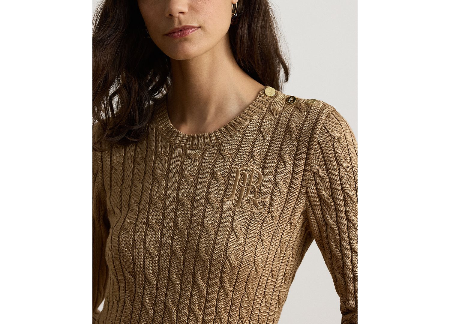 Petite Button-Trim Cable-Knit Sweater