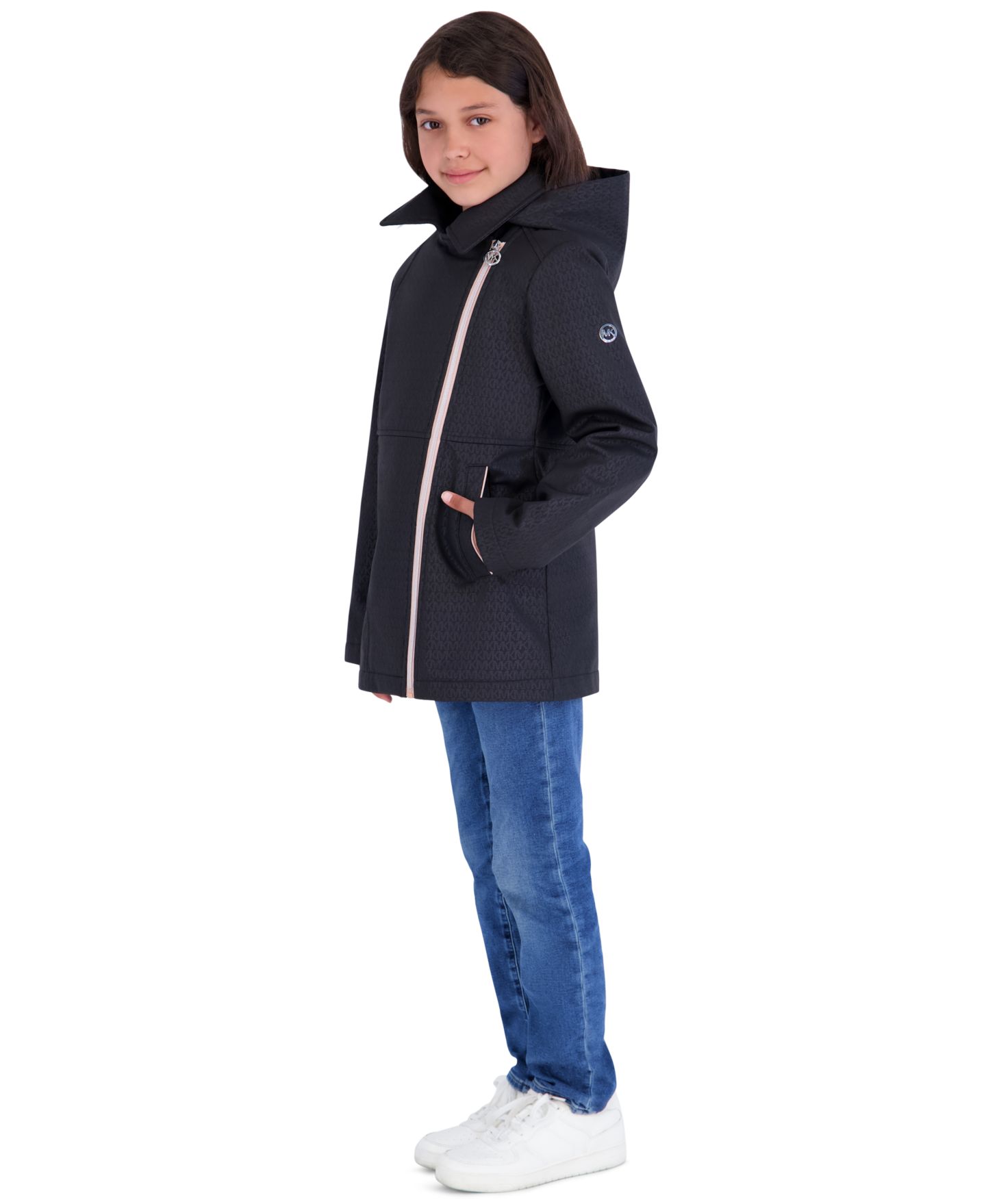 Куртка Michael Kors Asymetric Zip Softshell Stadium Length Jacket для девочек-малышей, цвет: Чёрный — фото 4