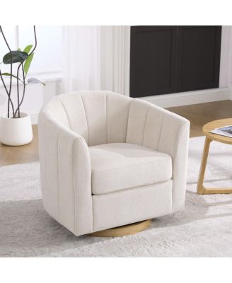 Upholstered Chenille Swivel Barrel Chair with Solid Wood Base
